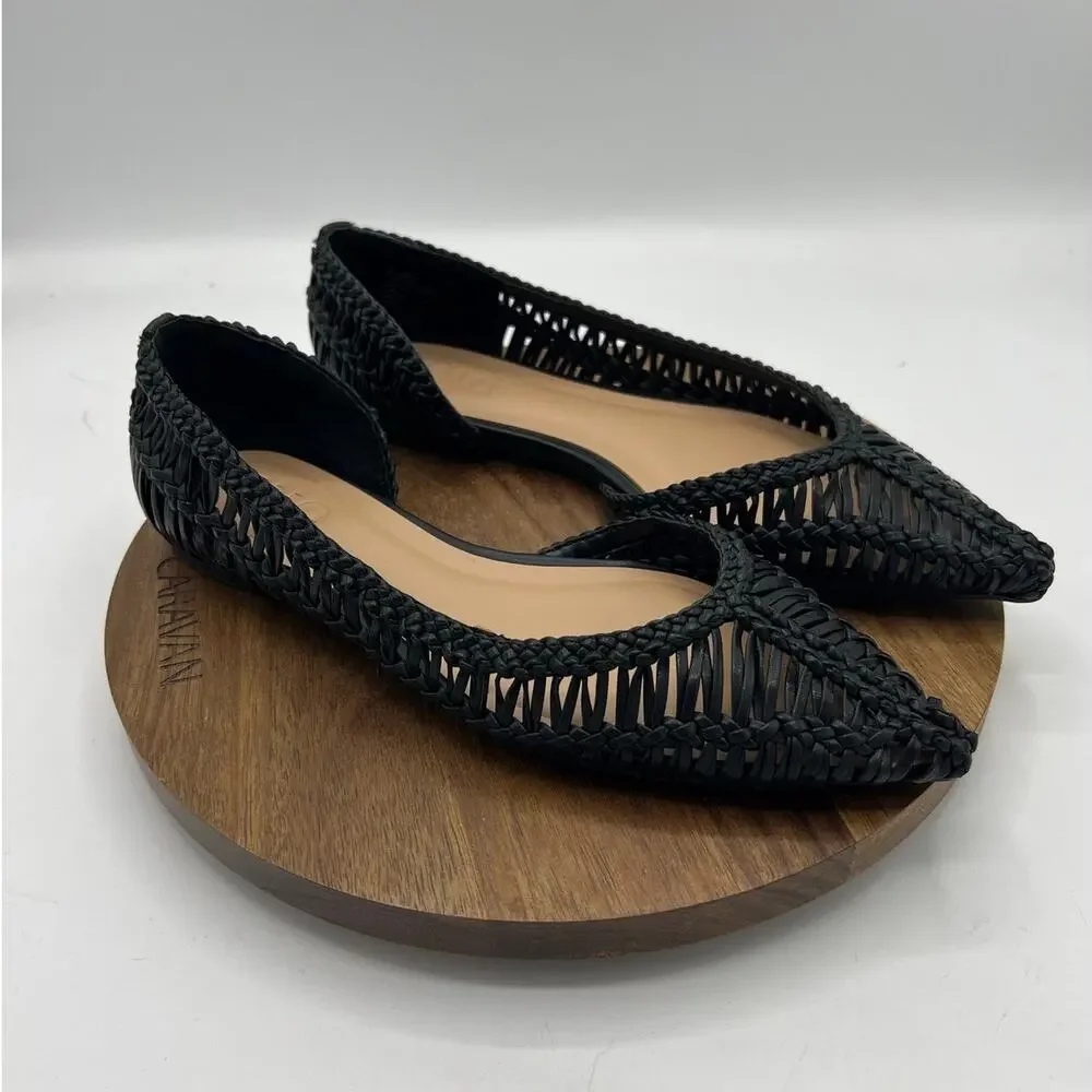 INC Abron Women's Black Braided Woven Pointed Toe Flats 6 NIB
